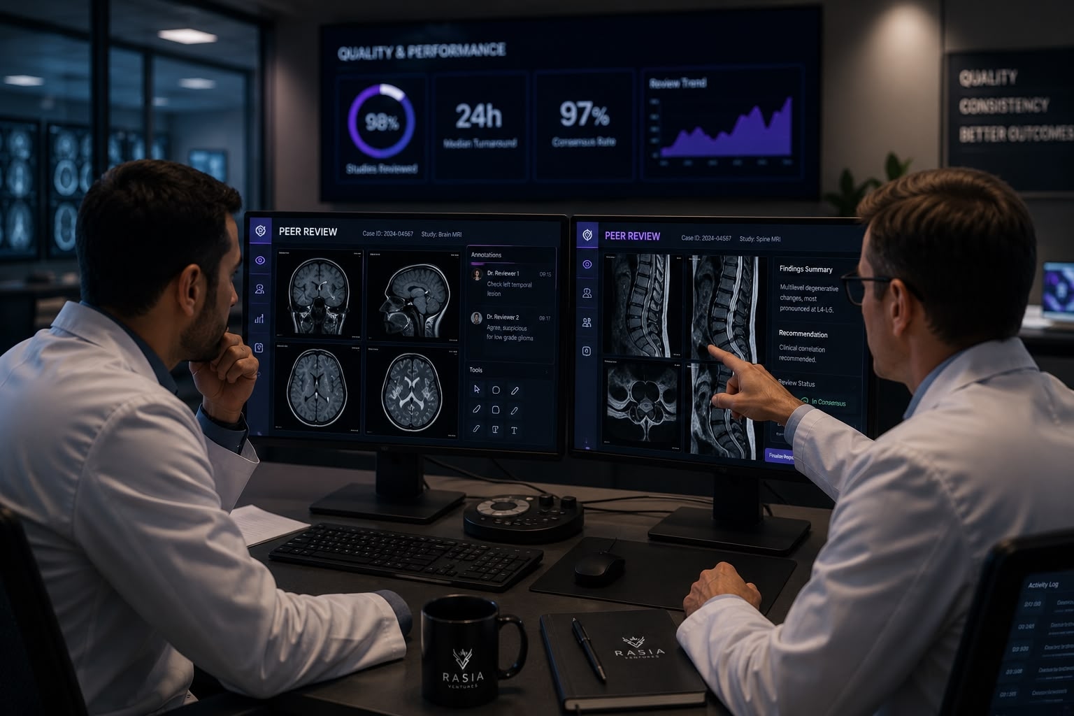 Radiologists conducting structured peer review